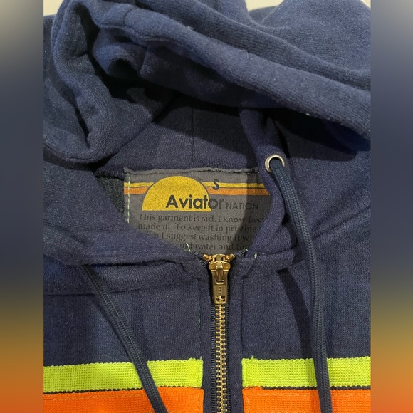 Aviator Nation Zip Hoodie Neon Stripe in Blue, Size- Small - Picture 4 of 5